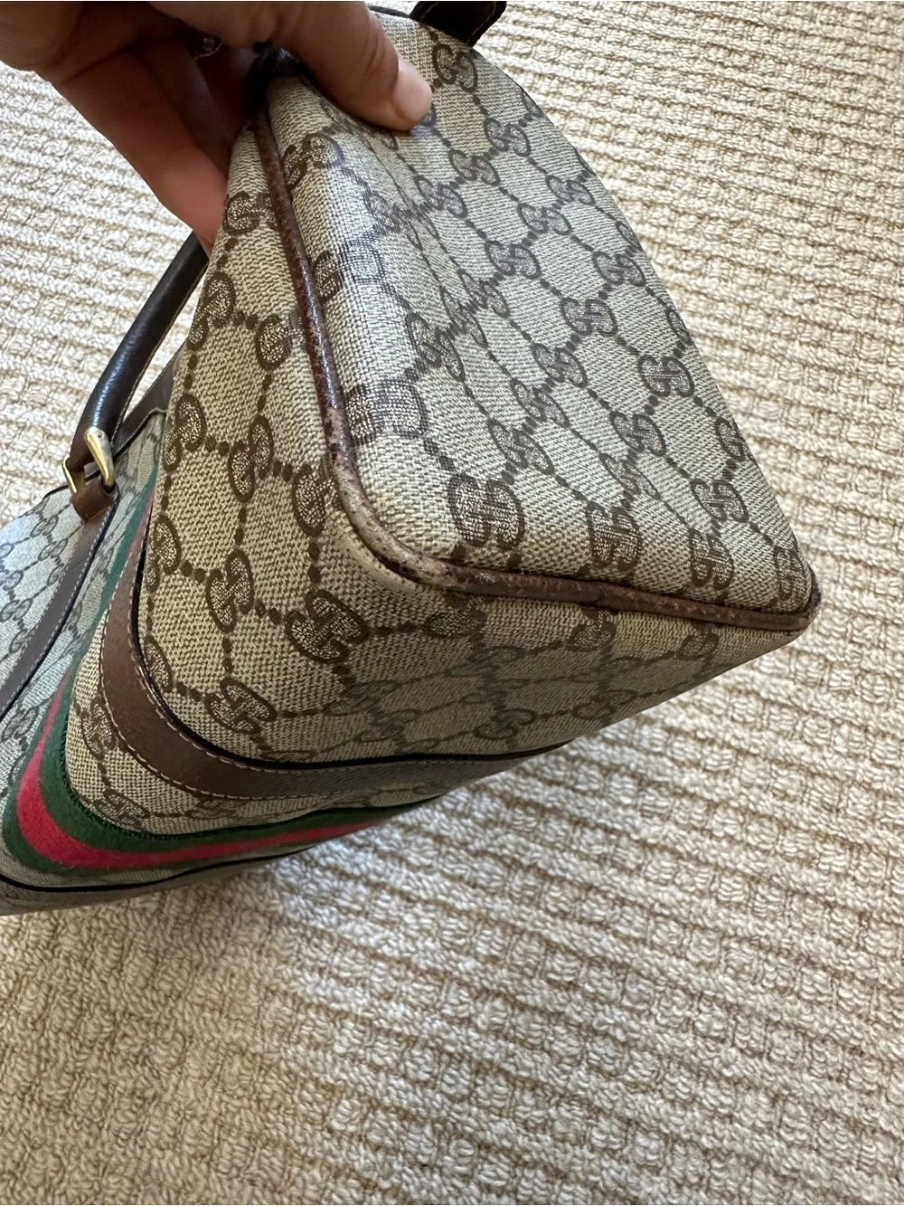 Authentic Gucci Vintage 80s Supreme GG Handle Leather Boston Doctor Bag